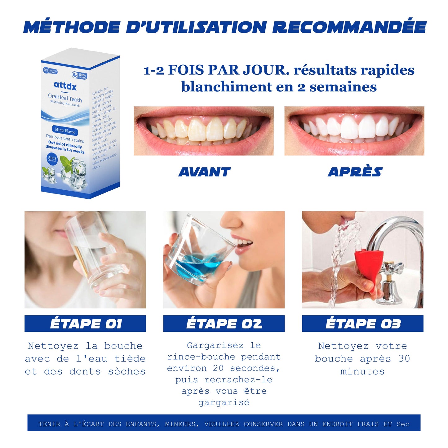 ATTDX Guérison orale Blanchiment des dents Rince bouche