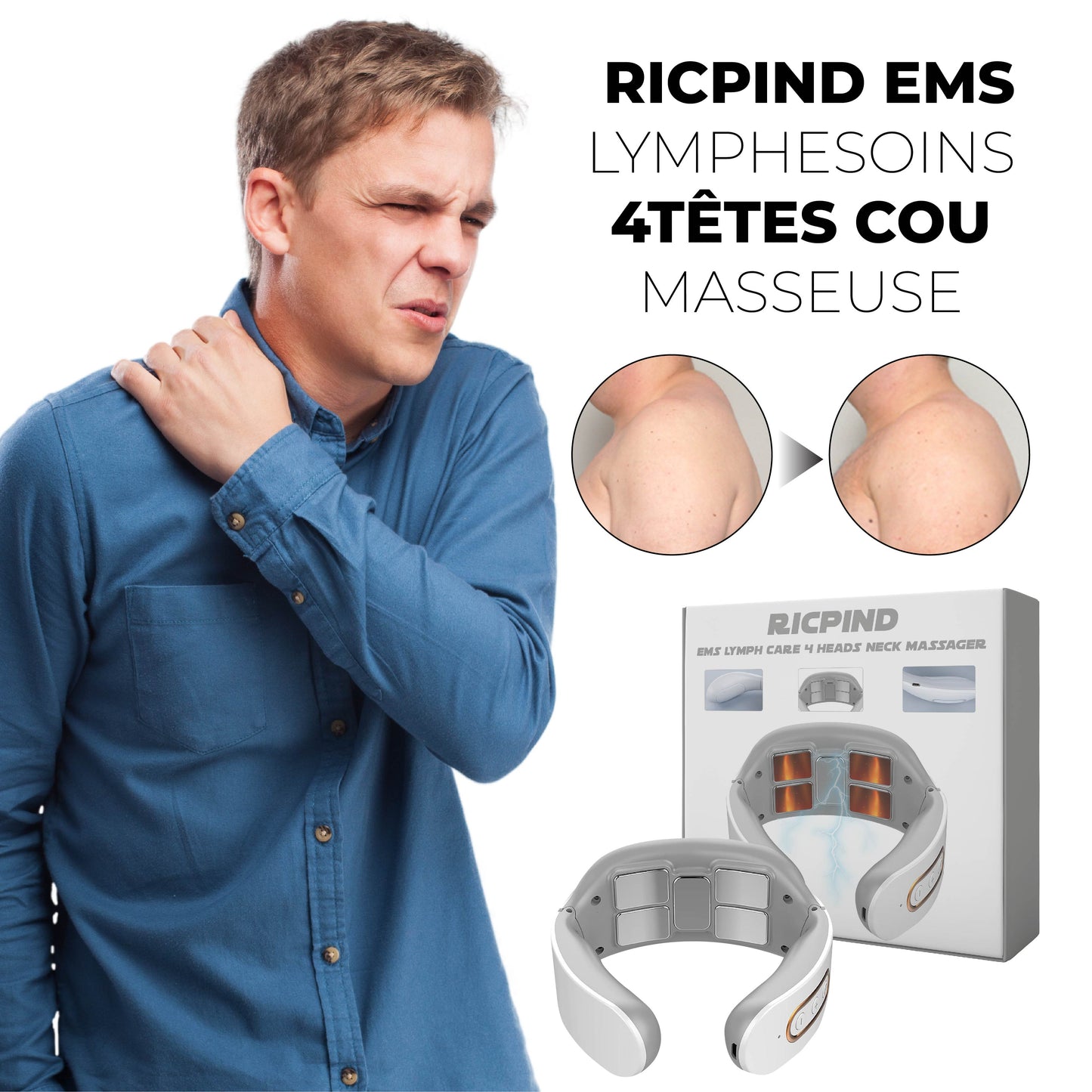 Ricpind EMS LympheSoins 4Têtes Cou Masseuse
